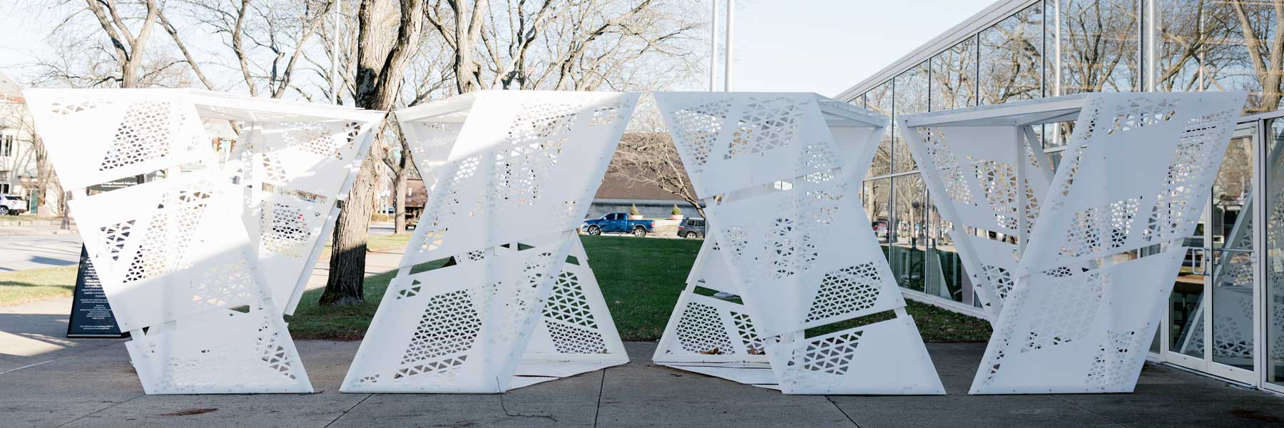 A white sculptural entrance to the Republic Building